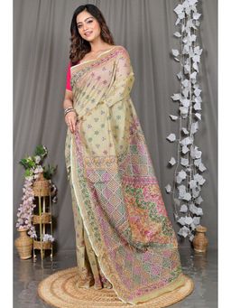 DipDiya - Off White Embroidered Cotton Saree with Unstitched Blouse
