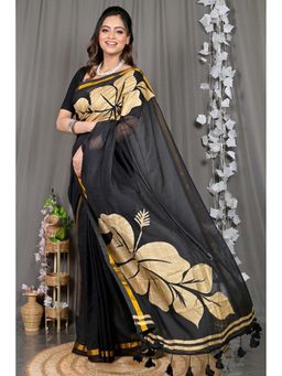 DipDiya - Black Printed Cotton Blend Saree