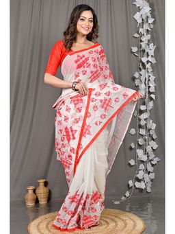 DipDiya - White Woven Cotton Blend Saree