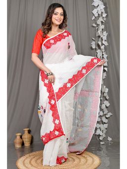 DipDiya - White Woven Cotton Blend Saree