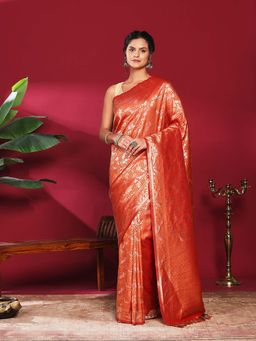 MEENA BAZAAR - Orange Woven Art Silk Saree