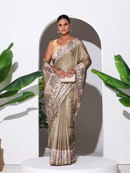 MEENA BAZAAR - Green Printed Art Silk Saree