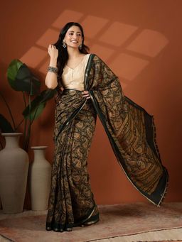 MEENA BAZAAR - Green Printed Art Silk Saree