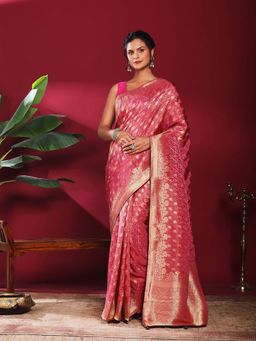 MEENA BAZAAR - Pink Woven Art Silk Saree