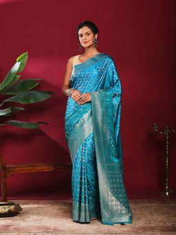 MEENA BAZAAR - Green Woven Satin Saree