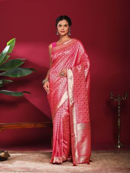 MEENA BAZAAR - Pink Woven Art Silk Saree