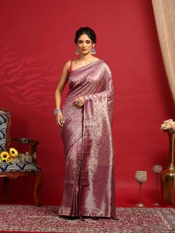 MEENA BAZAAR - Purple Woven Satin Saree