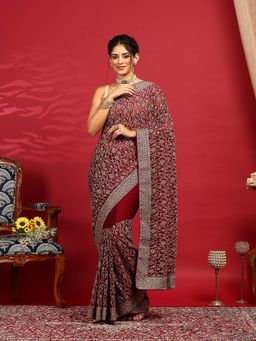 MEENA BAZAAR - Pink Embellished/Sequined Georgette Saree