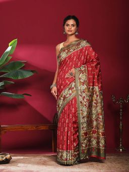 MEENA BAZAAR - Maroon Printed Art Silk Saree