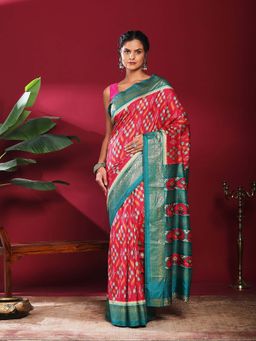 MEENA BAZAAR - Pink Printed Art Silk Saree