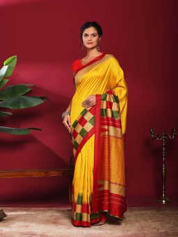 MEENA BAZAAR - Mustard Printed Art Silk Saree
