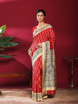 MEENA BAZAAR - Maroon Printed Art Silk Saree