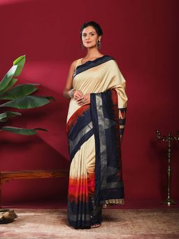 MEENA BAZAAR - Beige Printed Art Silk Saree