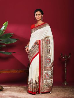 MEENA BAZAAR - Beige Printed Art Silk Saree