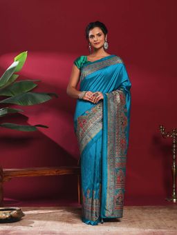 MEENA BAZAAR - Blue Printed Art Silk Saree
