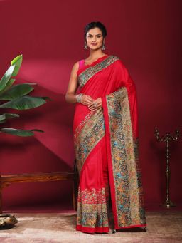 MEENA BAZAAR - Pink Printed Art Silk Saree