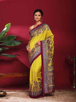 MEENA BAZAAR - Green Printed Art Silk Saree