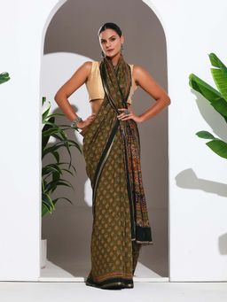 MEENA BAZAAR - Green Printed Art Silk Saree