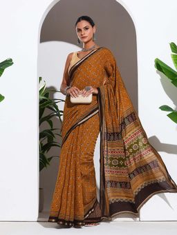 MEENA BAZAAR - Mustard Printed Art Silk Saree