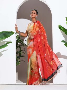 MEENA BAZAAR - Red Printed Georgette Saree