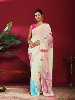 MEENA BAZAAR - Yellow Printed Crepe Saree