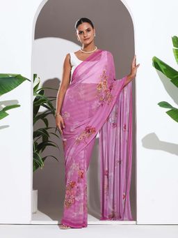 MEENA BAZAAR - Pink Printed Crepe Saree