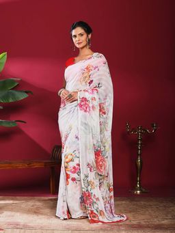MEENA BAZAAR - Pink Printed Crepe Saree