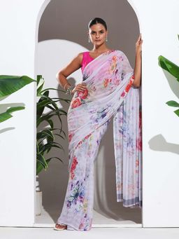 MEENA BAZAAR - Purple Printed Crepe Saree