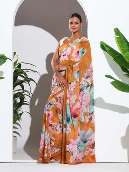 MEENA BAZAAR - Mustard Printed Georgette Saree