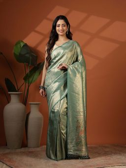 MEENA BAZAAR - Green Woven Art Silk Saree