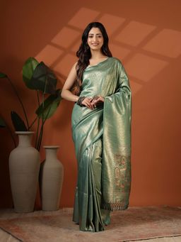 MEENA BAZAAR - Green Woven Art Silk Saree