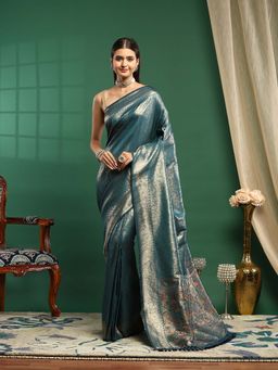 MEENA BAZAAR - Blue Woven Art Silk Saree