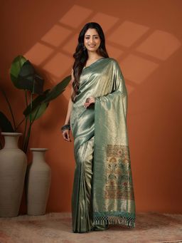 MEENA BAZAAR - Green Woven Art Silk Saree