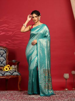 MEENA BAZAAR - Blue Woven Art Silk Saree