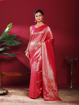 MEENA BAZAAR - Pink Woven Art Silk Saree