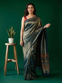 MEENA BAZAAR - Blue Woven Art Silk Saree