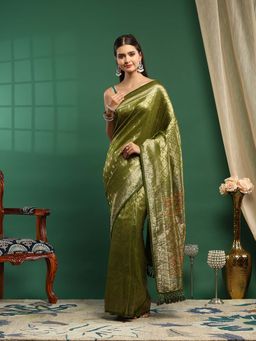 MEENA BAZAAR - Green Woven Art Silk Saree