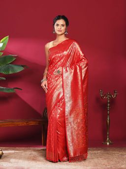 MEENA BAZAAR - Red Woven Art Silk Saree