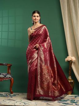 MEENA BAZAAR - Wine Woven Art Silk Saree