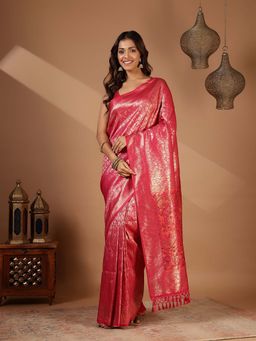 MEENA BAZAAR - Pink Woven Art Silk Saree