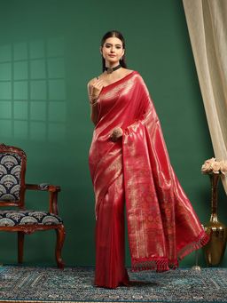 MEENA BAZAAR - Pink Woven Art Silk Saree
