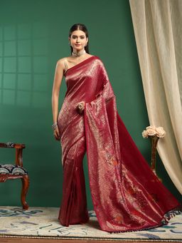 MEENA BAZAAR - Magenta Woven Art Silk Saree