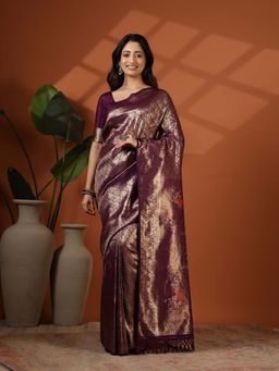 MEENA BAZAAR - Purple Woven Art Silk Saree