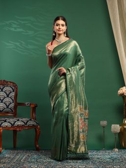 MEENA BAZAAR - Green Woven Art Silk Saree