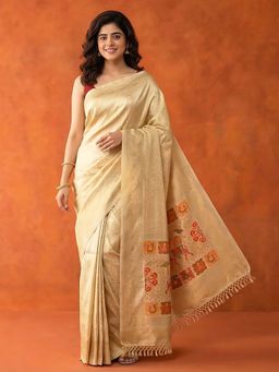 MEENA BAZAAR - Beige Woven Art Silk Saree