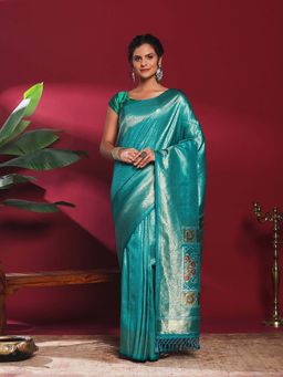 MEENA BAZAAR - Blue Woven Art Silk Saree