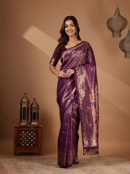 MEENA BAZAAR - Purple Woven Art Silk Saree