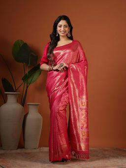 MEENA BAZAAR - Pink Woven Art Silk Saree