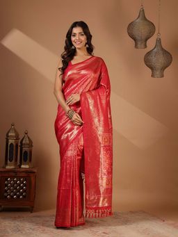 MEENA BAZAAR - Red Woven Art Silk Saree