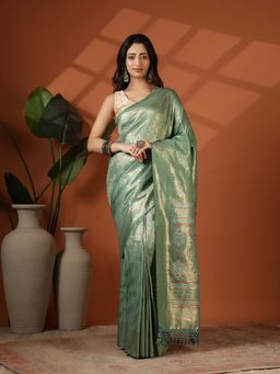 MEENA BAZAAR - Green Woven Art Silk Saree
